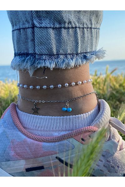 kurukafagift Anklet Steel Star Binary Model Beaded Pearl Model