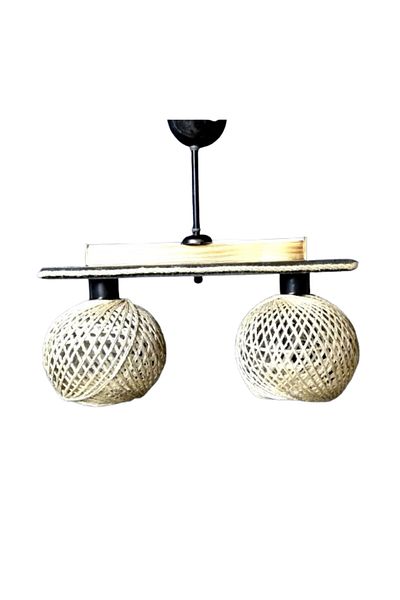 TEKAY AYDINLATMA 2 Piece Chandelier Jute Rope Knitted 2 Piece Chandelier