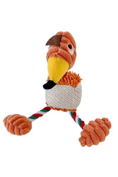 PUFO Jucărie distractivă și interactivă pentru căței în formă de papagal, 25 cm - rezistentă și colorată, portocalie