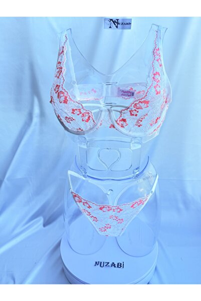 Nuzabi Σετ σουτιέν και στρινγκ γυναικείο από δαντέλα Perla χωρίς κάλυμμα, λευ...