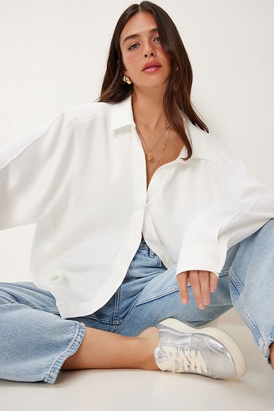 Lovelyİstanbul Cămașă oversize din țesătură din satin ECRU LNS0026