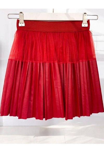 Zekids Girl Pleated Leather Tulle Skirt