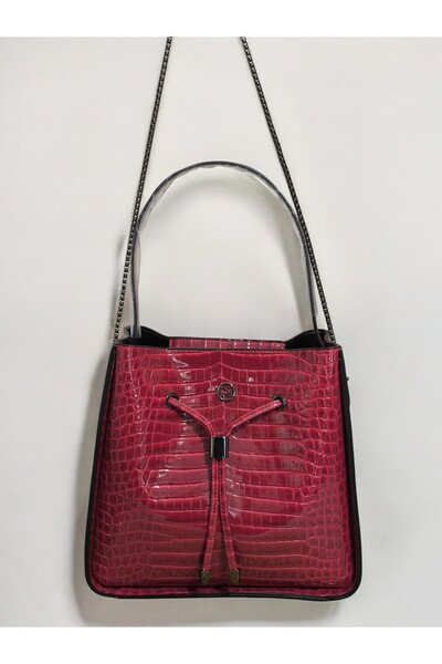 Jagu Women's Red Chain Cross Strap Puppy Crocodile Patterned Quality Modern S...