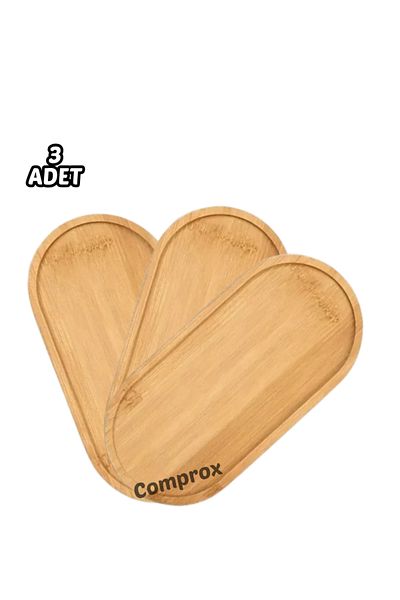 Comprox صينية تقديم وتقديم بيضاوية من الخيزران مكونة من 3 قطع - صينية ذات مظهر خشبي أنيق، قاعدة وعاء الزيت، حمام المطبخ