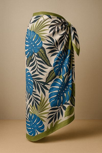 GlamQuest Monstera Exotic Leaf Pattern Pareo - Bright Fabric, No Inner Display - 95*145 cm