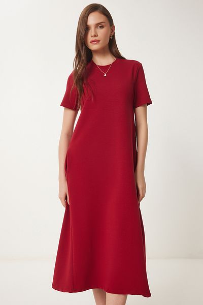 Lovelyİstanbul Rochie tricotată de vară în linie A BURGUNDY LUB0005