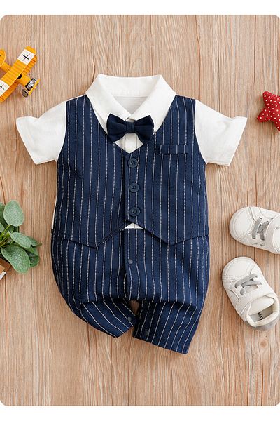 nannie Boys Blue Tudor Striped Jumpsuit - 0-3 Months