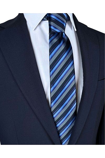 1001 Kravat Navy Blue Striped 8 cm Wide Tie