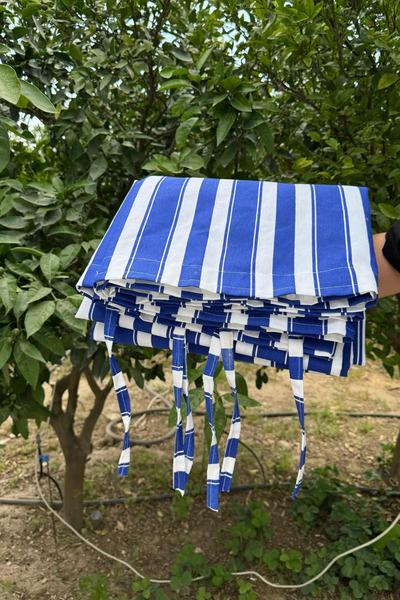 Monami Lüks Mavi-Beyaz Elegance EnxBoy Bağcıklı Balkon Perdesi