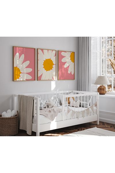 Rabadon Frameless Daisy Themed 3 Piece Poster Set |   Floral Pattern Modern Wall Poster
