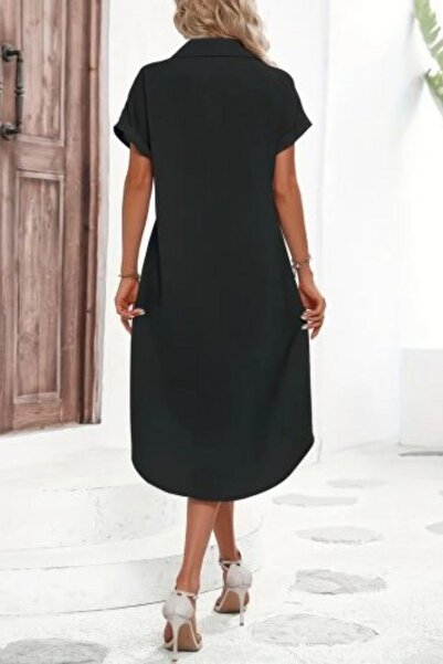 Mossta Κοντομάνικο μίντι φόρεμα με γιακά πουκάμισου - Μαύρο