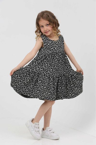 KİDSPİTİRCİK Girl's Black Strapted French Fabric Dress