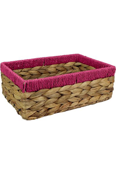 Bahçem Decorative Water Hyacinth / Water Hyacinth Rectangular Red Detailed Basket Set of 3