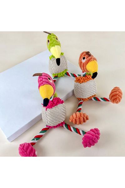PUFO Jucărie distractivă și interactivă pentru căței în formă de papagal, 25 cm - rezistentă și colorată, verde