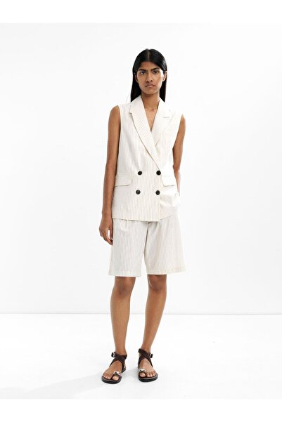 PARFOIS Pileli Çizgili Bermuda Şort