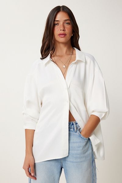 Lovelyİstanbul Cămașă oversize din țesătură din satin ECRU LNS0026
