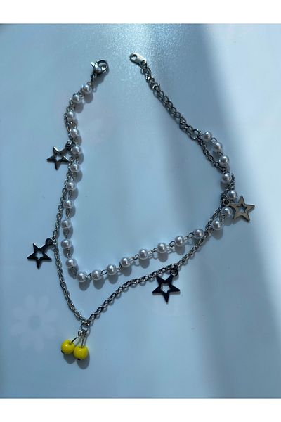 kurukafagift Anklet Steel Star Binary Model Beaded Pearl Model