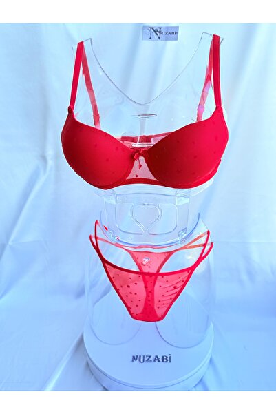 Nuzabi Σετ Κόκκινο Γυναικείο Σουτιέν με Μπανέλες και Τάνγκα Red Star