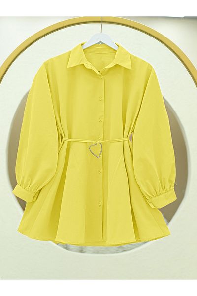 Modamorfo Buttoned Poplin Tunic with Piece Fabric - Yellow