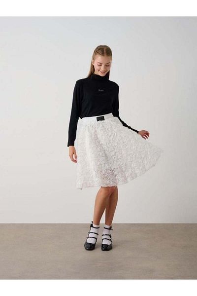 Zekids Girl's Elastic Waist Rose Patterned Skirt