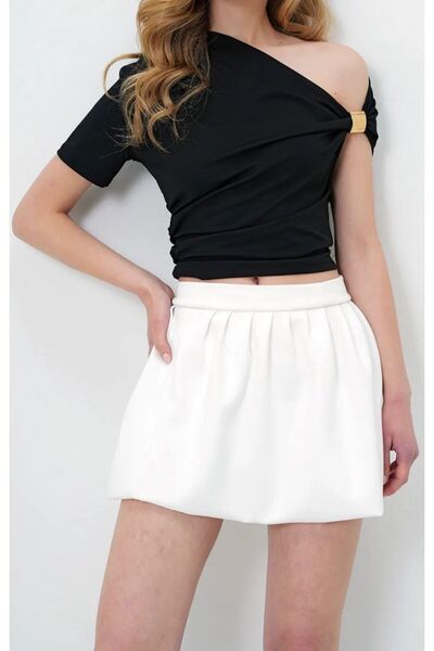 rose tml giyim Kadın Asimetrik Yaka Drapeli Omuz Aksesuarlı Bluz