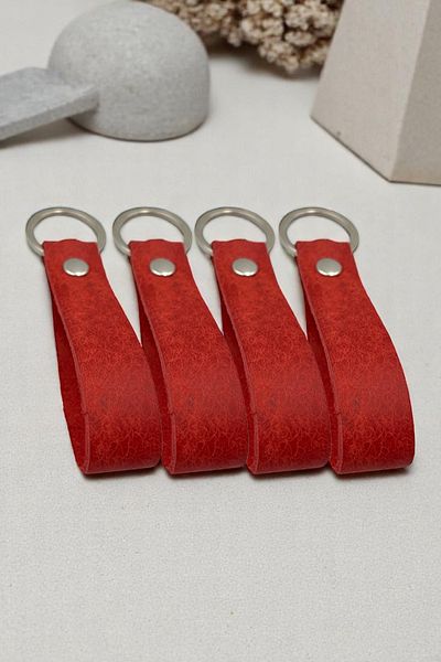 pepuza Set of 4 Genuine Leather Root Series Keychain Red