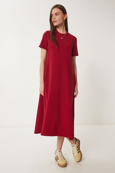 Lovelyİstanbul Rochie tricotată de vară în linie A BURGUNDY LUB0005