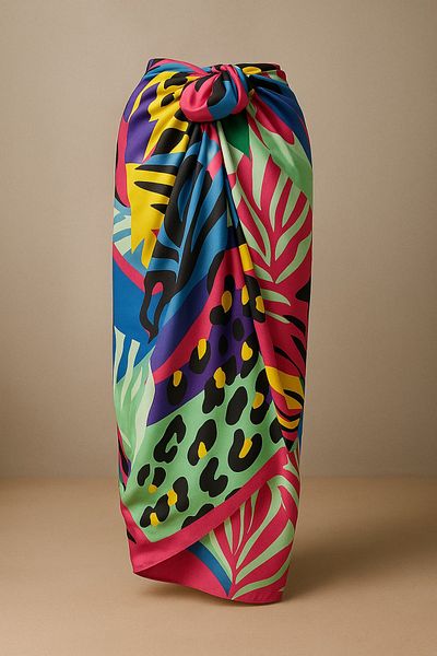 GlamQuest Tropical Pattern Multicolor Pareo - Bright Fabric Without Inside - 95*145 cm Size