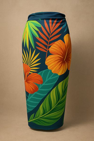GlamQuest Tropical Floral and Leaf Print Pareo - Bright Fabric, No Inner Display - 95*145 cm