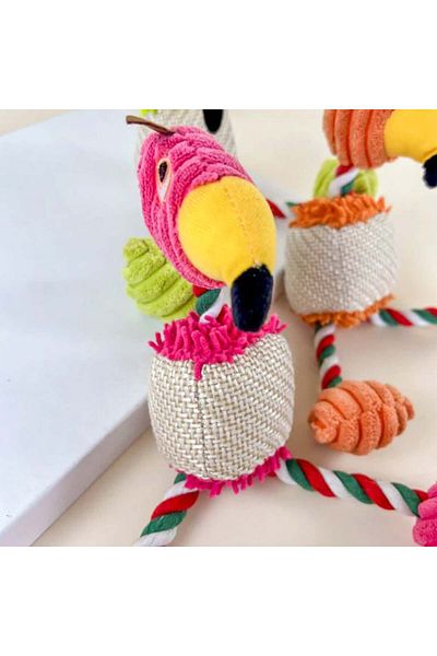 PUFO Jucărie distractivă și interactivă pentru căței în formă de papagal, 25 cm - rezistentă și colorată, roz