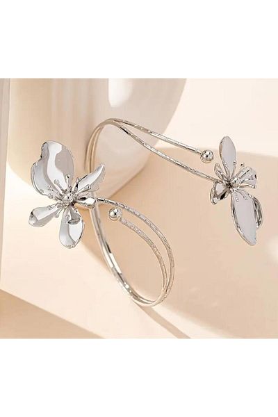 YEBİİ Stylish Open Ended Flower Bracelet Double Head Vintage Style, Perfect for Everyday Wear, Accessory