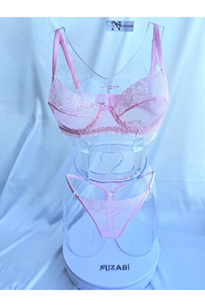 Nuzabi Σετ Γυναικείο Σουτιέν Sansa Balenli χωρίς Κάλυμμα, Ροζ Δαντέλα