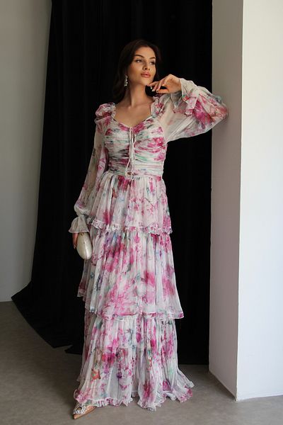 Julidress Φόρεμα σιφόν Sweetheart με λαιμόκοψη με λεπτομέρεια ειδικής παραγωγής Maxi Long Fold Premium Design