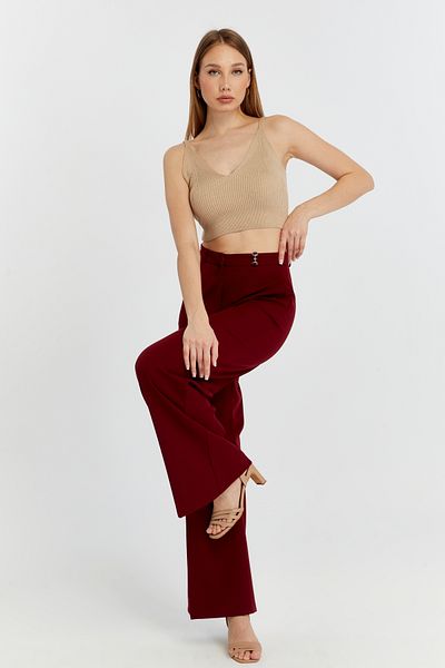 Bolivente Burgundy Palazzo Wide Leg Woven Fabric Trousers