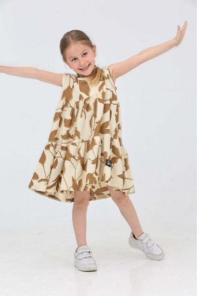 KİDSPİTİRCİK Girl's Ecru Strapted Burung Fabric Dress