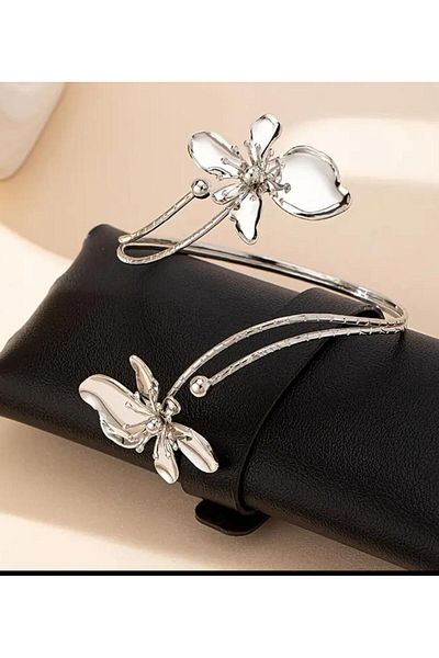 YEBİİ Stylish Open Ended Flower Bracelet Double Head Vintage Style, Perfect for Everyday Wear, Accessory