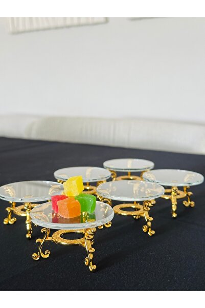 Melinda home 6 Adet Çay Ve Kahve Yanı Lokumluk, Makaronluk, Şekerlik Özel Cam Sunumluk Gold (6X6CM)