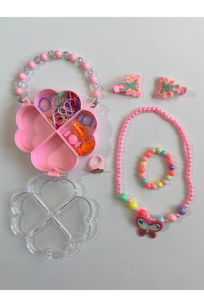 Motebarn Wear Set de catarame din cauciuc pentru fete, cu flori, cu clemă și colier