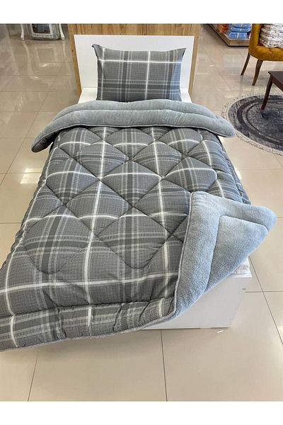 VİLERA HOME Pofuduk Plaid Welsoft Single Personality Pillow Cased Quilt
