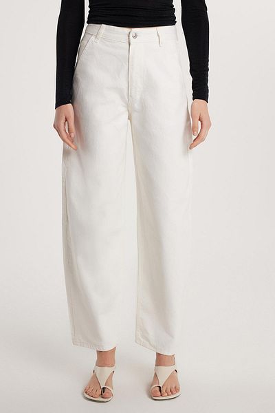 Tudors Women's Regular Fit Side Pocket Baggy Balloon White Jean Jeans Trousers