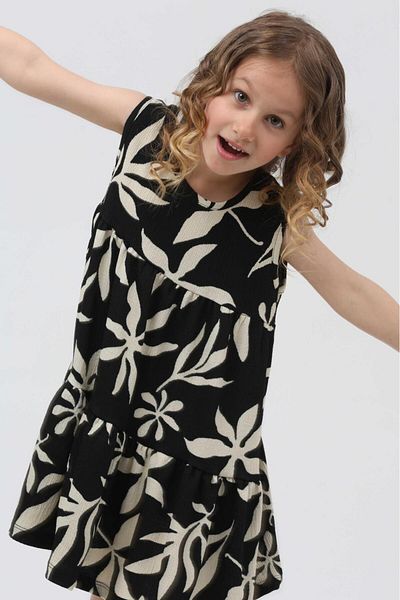 KİDSPİTİRCİK Girl's Navy Blue Strapted French Fabric Dress