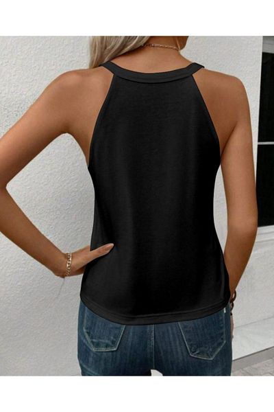 modaserdem Women's Zero Sleeve Halter Neck Heart Printed Viscose Blouse