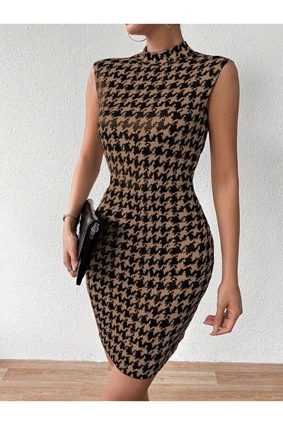 Deridün Yıldız Shoes Women's Semi-Turtleneck Sleeveless Print Short Diving Dress