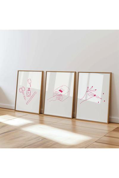 DES VU PRINT Tırnak Salonu Temalı 3'lü Poster Seti, Protez Tırnak, Tırnak Salonu Dekor Posteri Çerçevesiz