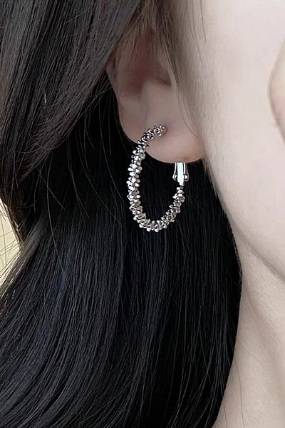 ARTEMİSİA Women's Serrated Oval Model Hoop Earrings
