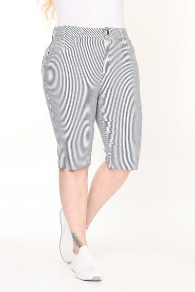 Era Lisa Striped Large Size Comfortable Fit Bermuda Shorts (Seamless Legs)