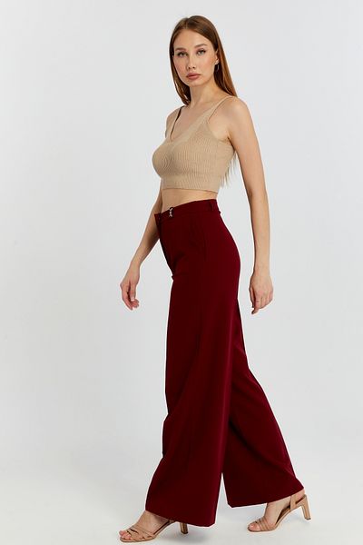 Bolivente Burgundy Palazzo Wide Leg Woven Fabric Trousers
