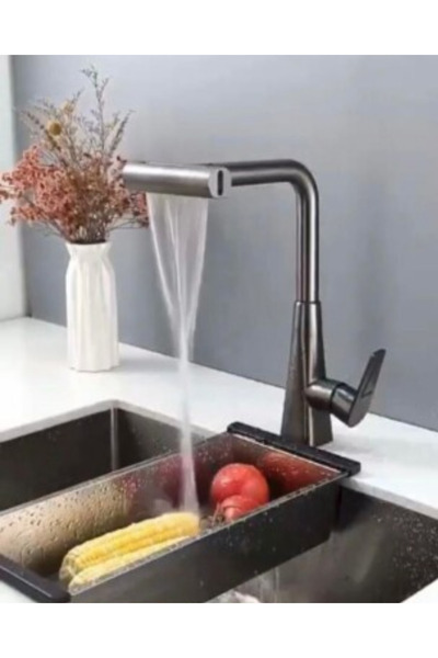 FLEKO Anthracite Gray Spiral Kitchen Sink Faucet Waterfall Sprinkler Functional