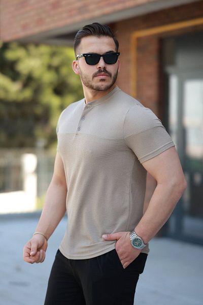 gelirr Men's Judge Collar Short Sleeve Cotton T-Shirt