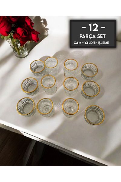 gkzglass home dekor Orkide Ryn Glass Gilded Coffee Side Water Glass Set Presentation Set Set of 12